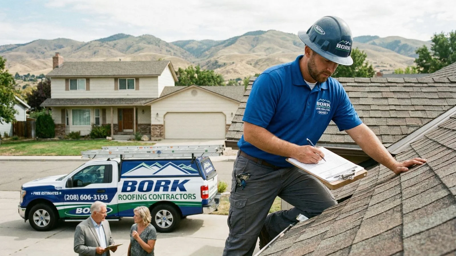 Bork Roofing inspector doing a pre-purchase inspection on a Boise home